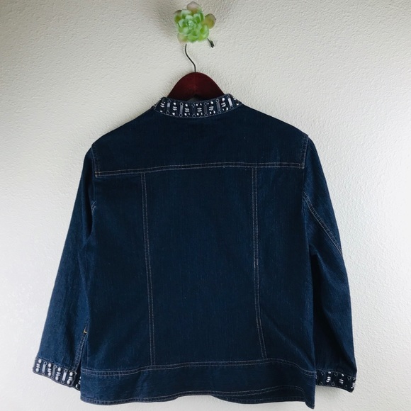 EUC Ruby Rd. Size 10 Jean Jacket Coat 3/4 sleeve Bling Detail - Picture 2 of 5